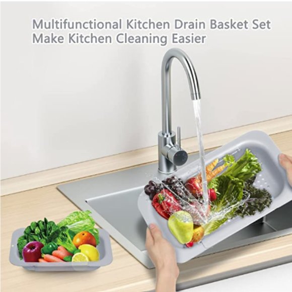 Extendable Over-the-Sink Kitchen Strainer - Colander Basket Set w/ Bowl  (Grey) - Picture 3 of 7